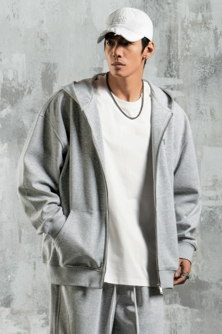 dropped-shoulder zipper hoodie and fitness sweatshirt pants set #LM007