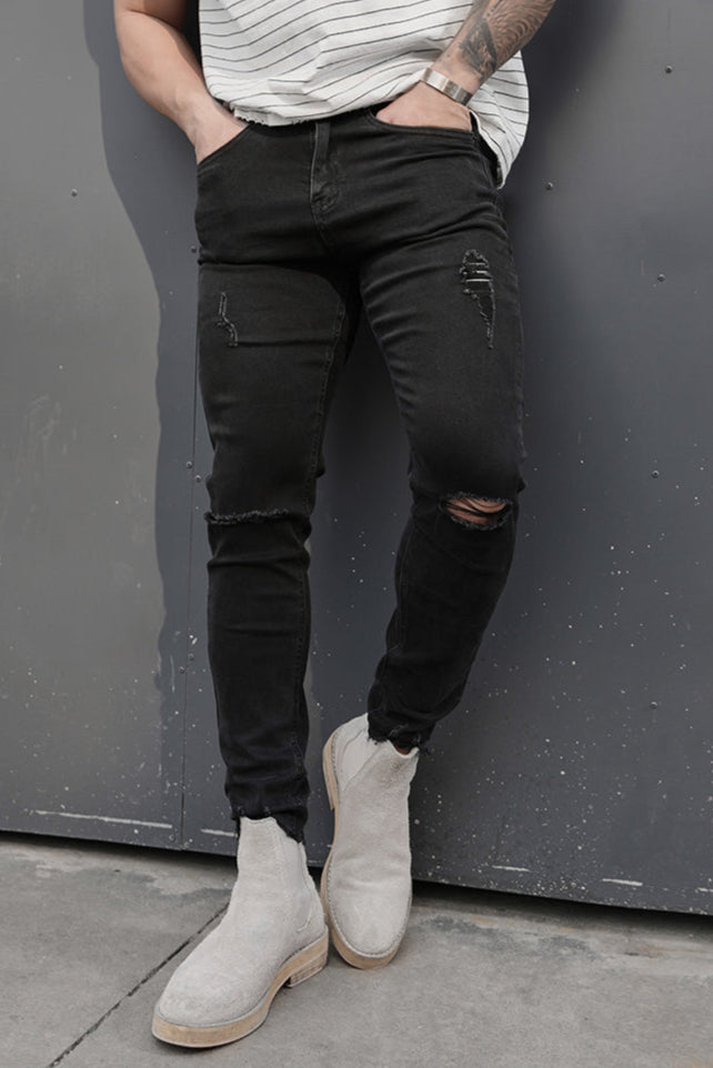 Ripped elastic skinny sports jeans #BF065