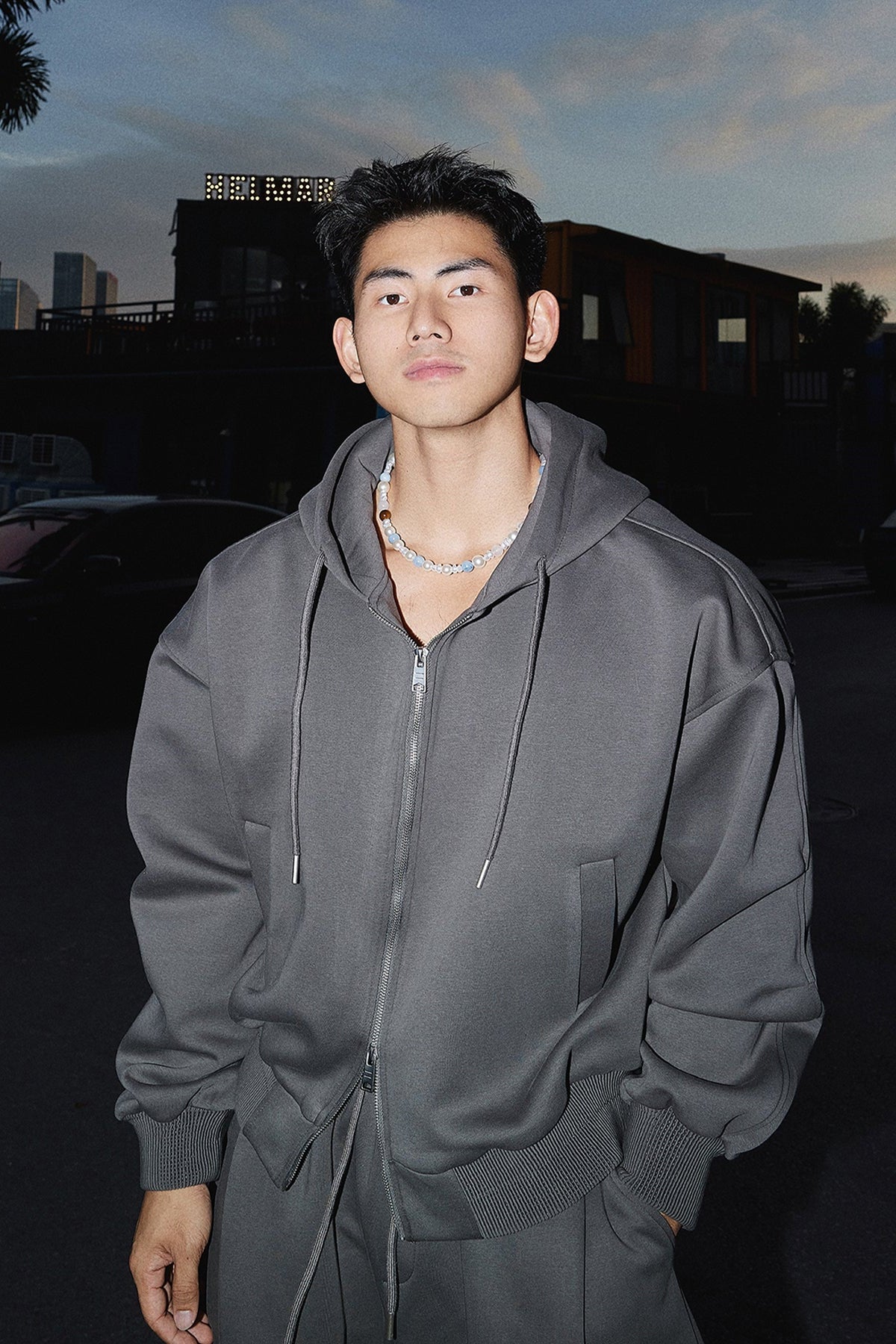 Cropped Double Zipper Hoodie And Wide-Leg Sweatpants #PM001