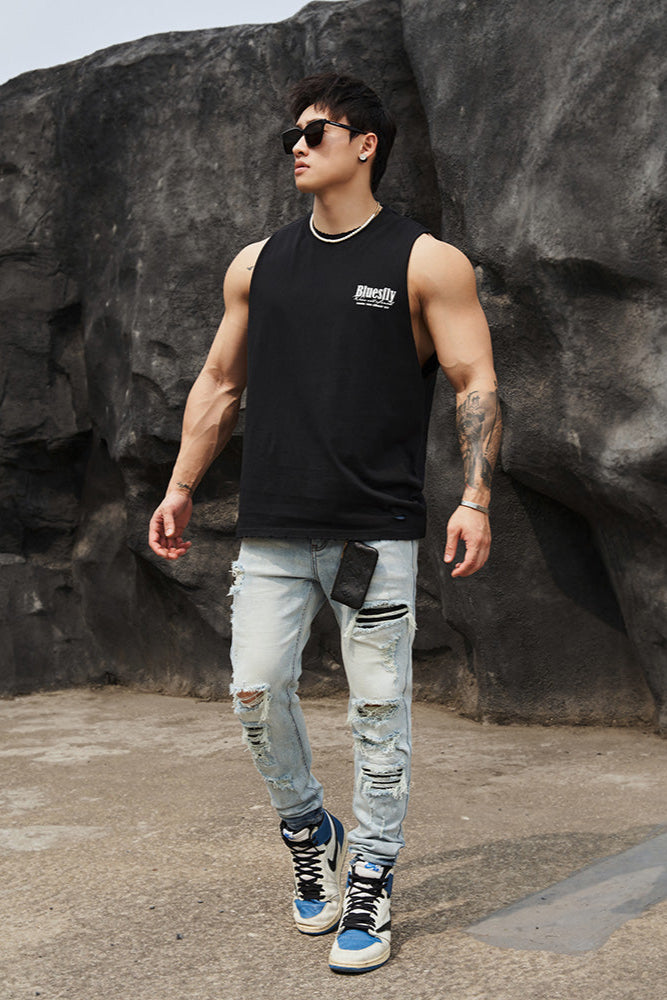 High Stretch Fitness Ripped Jeans #BF063