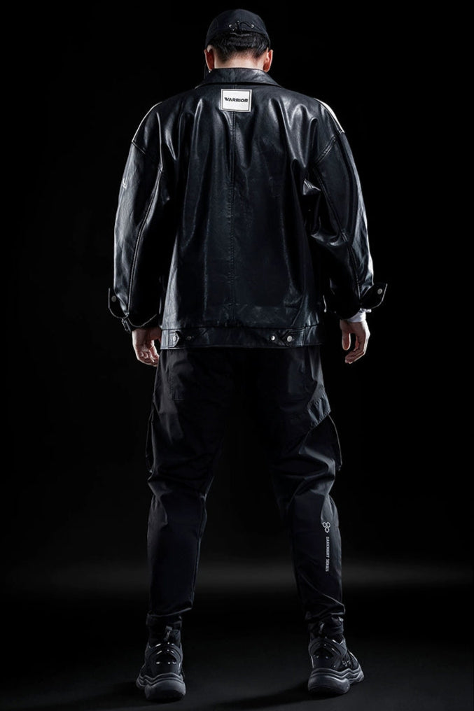 Contrast Biker fake Leather Jacket #MG008