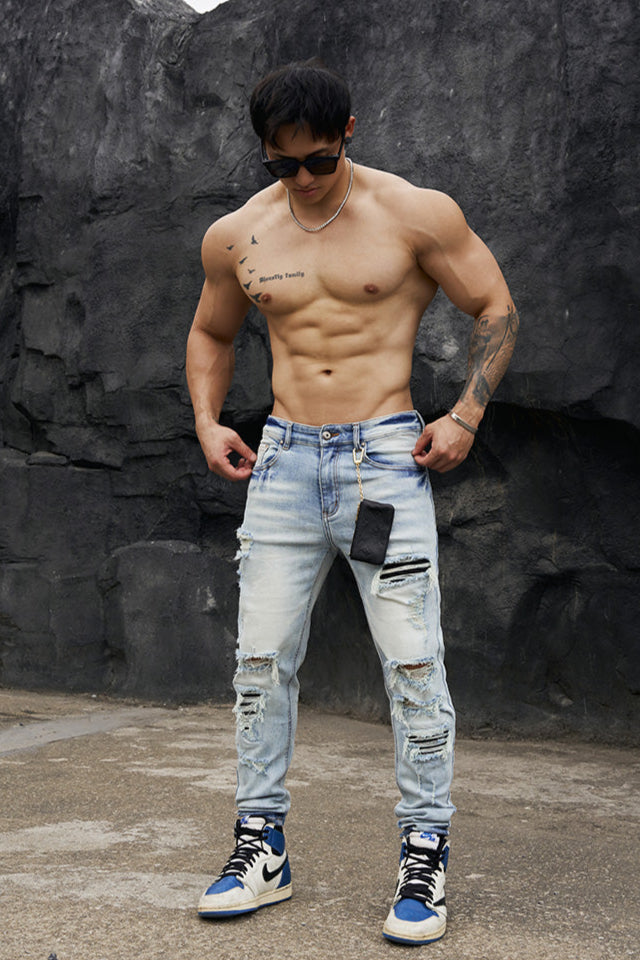 High Stretch Fitness Ripped Jeans #BF063