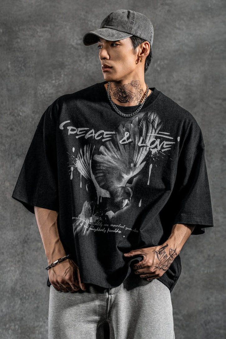 Peace dove print oversize t-shirt #LM017