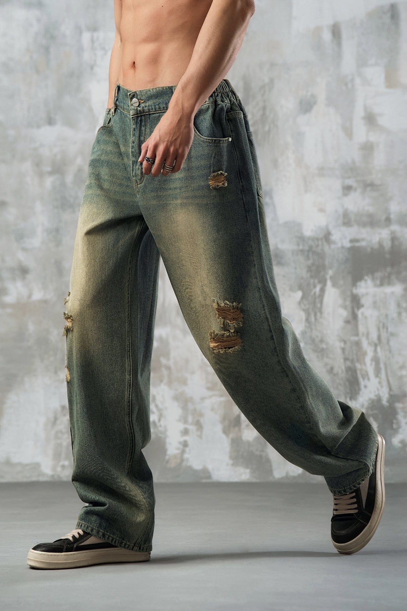 Yellow mud dyed straight jeans #LM020