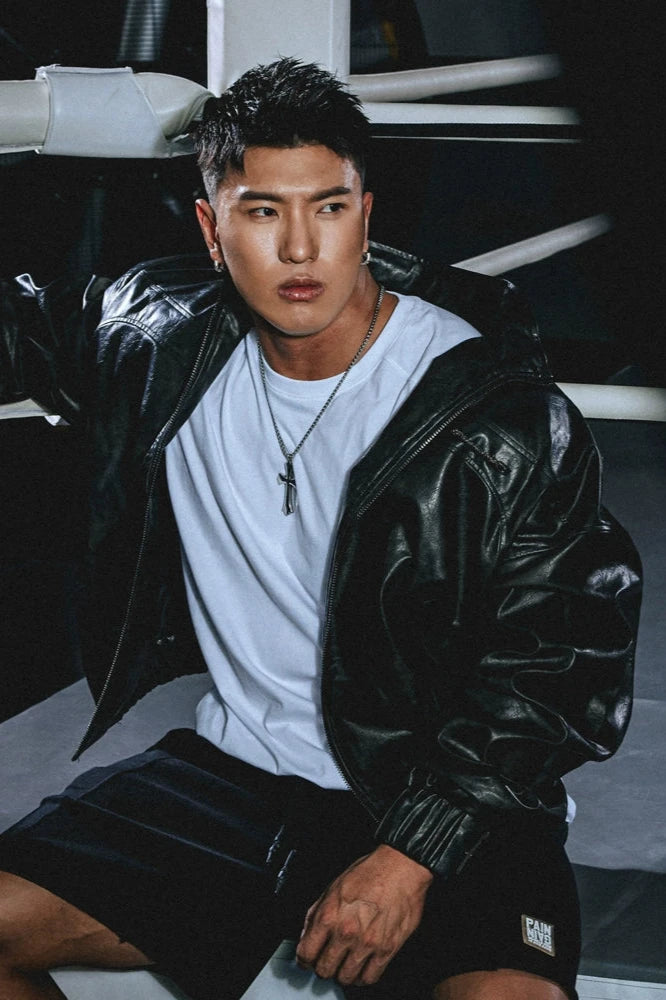 Cropped Biker fake Leather Jacket #MD021