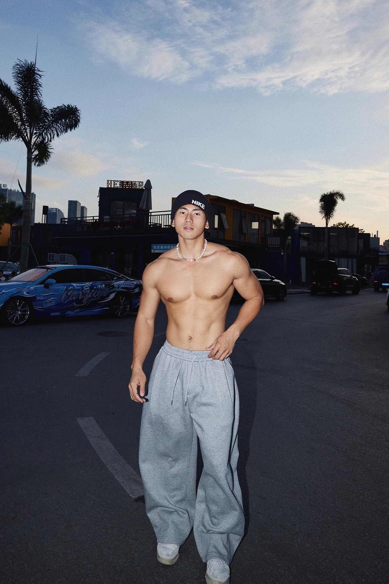 Cropped Double Zipper Hoodie And Wide-Leg Sweatpants #PM001