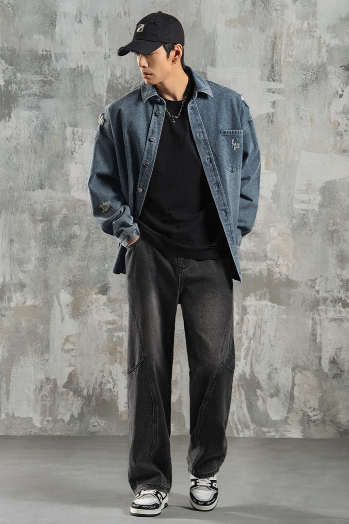 Distressed loose denim shirt #LM015