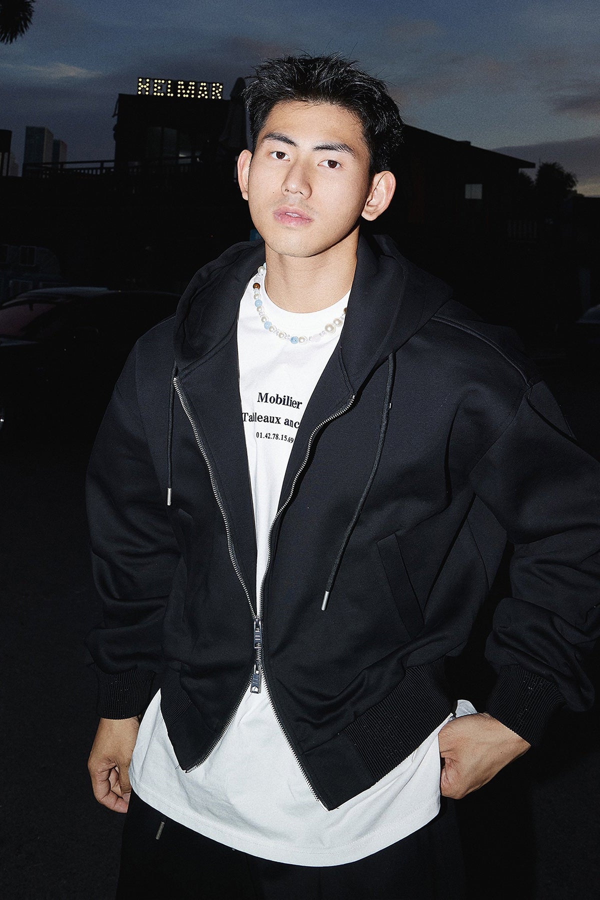 Cropped Double Zipper Hoodie And Wide-Leg Sweatpants #PM001