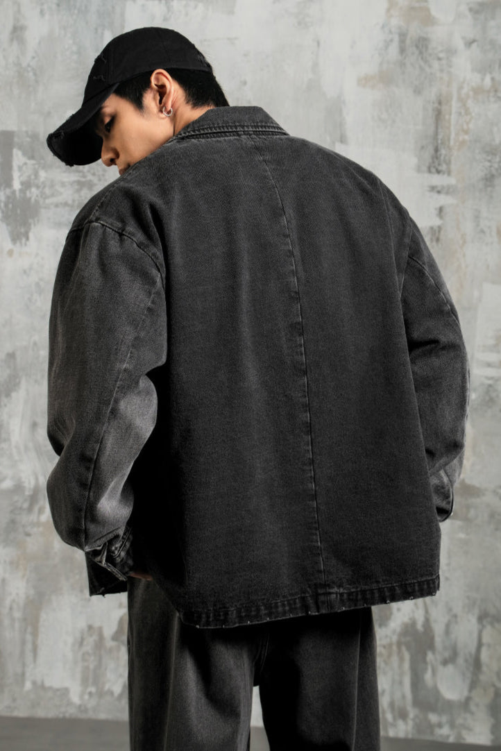Suit collar vintage denim jacket #LM013