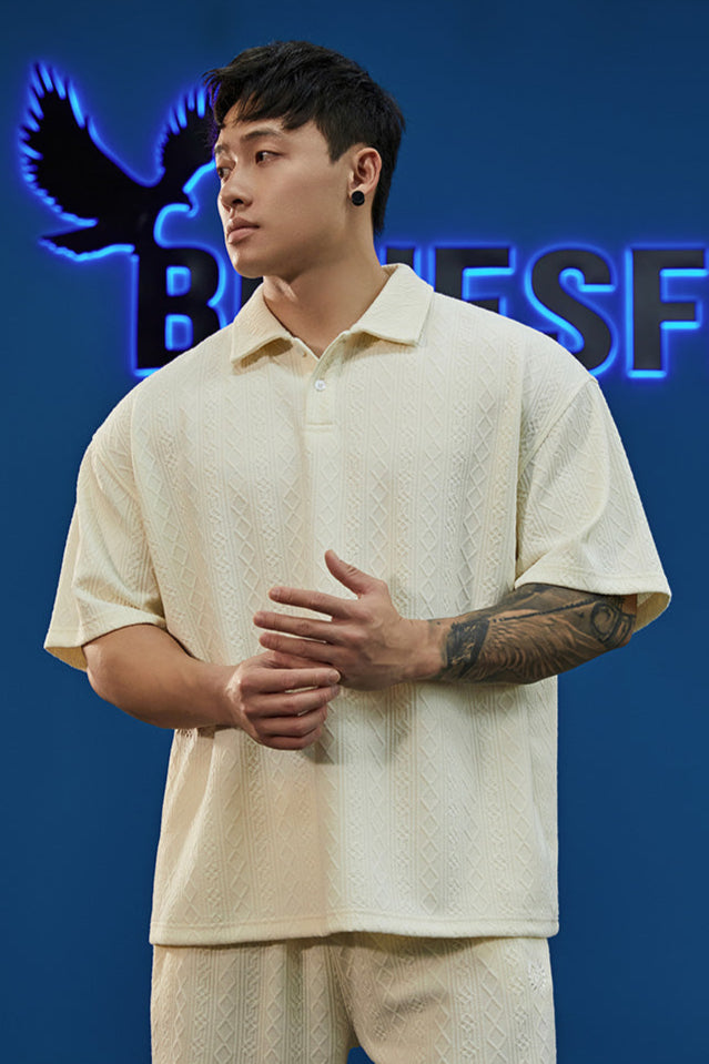 Oversize waffle polo shirt #BF056