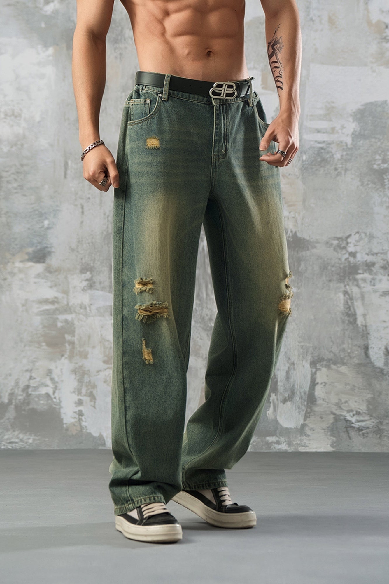 Yellow mud dyed straight jeans #LM020