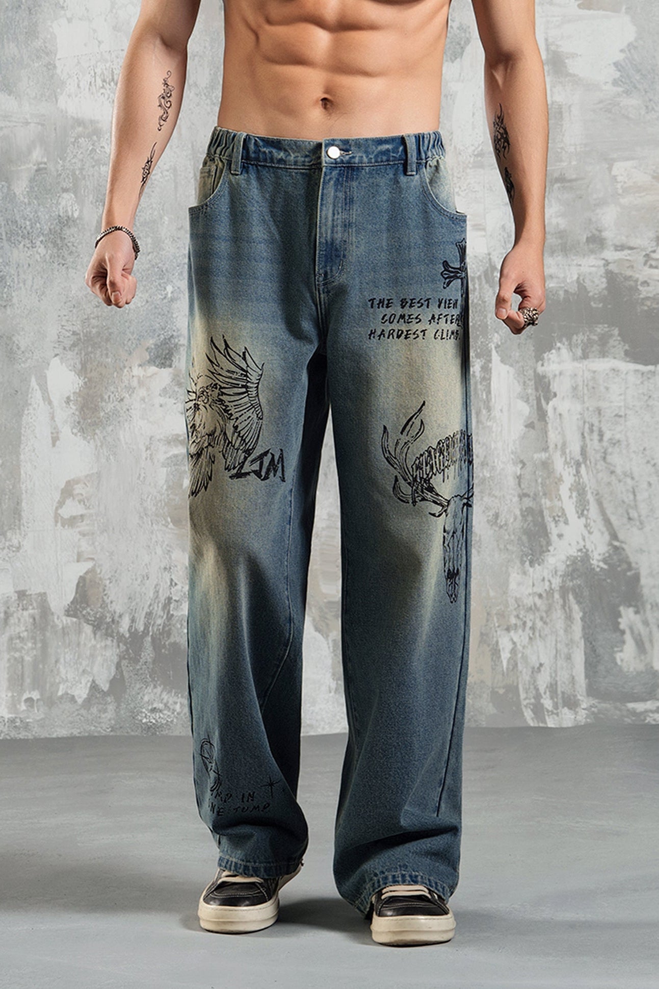 Original print washed jeans #LM022