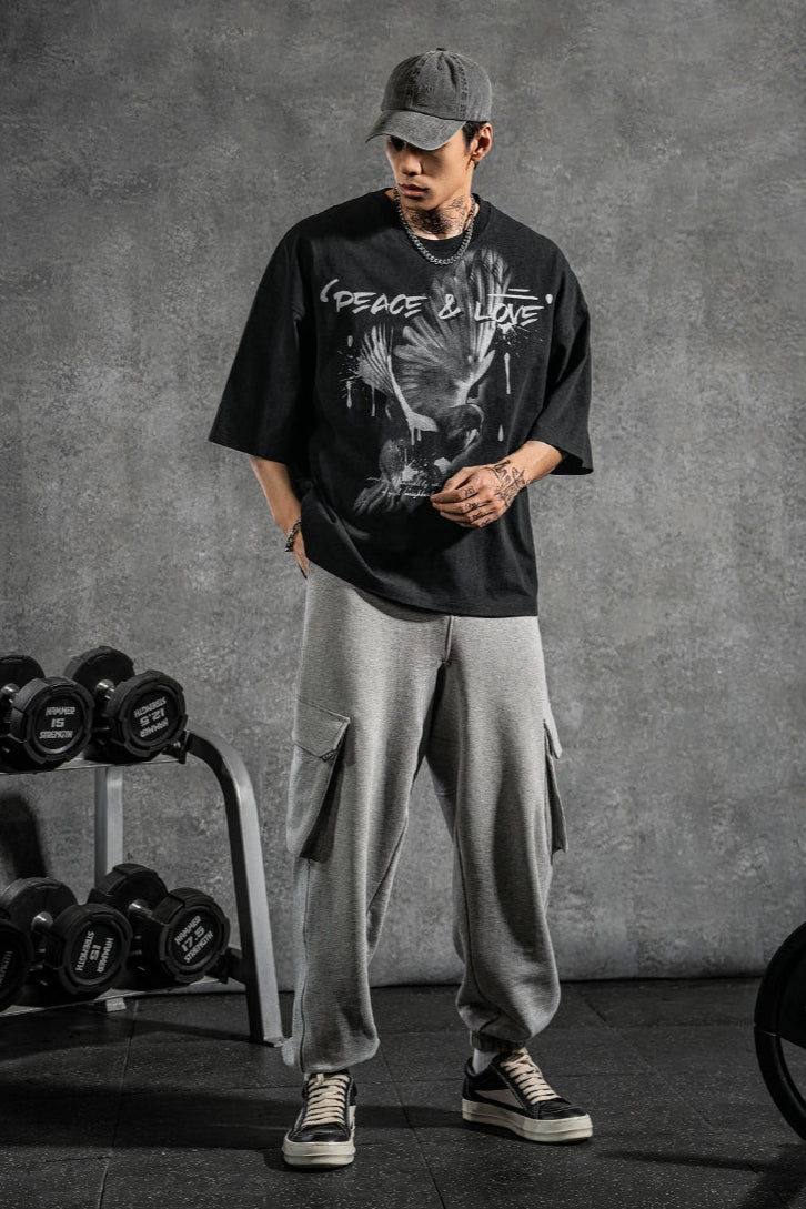 Peace dove print oversize t-shirt #LM017