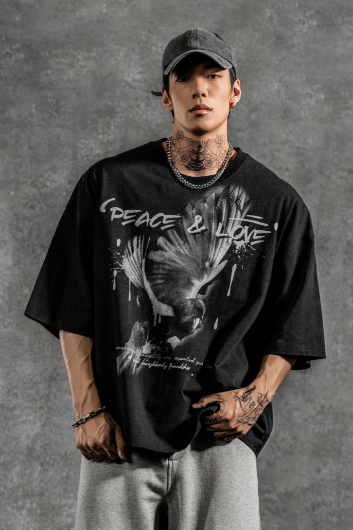 Peace dove print oversize t-shirt #LM017