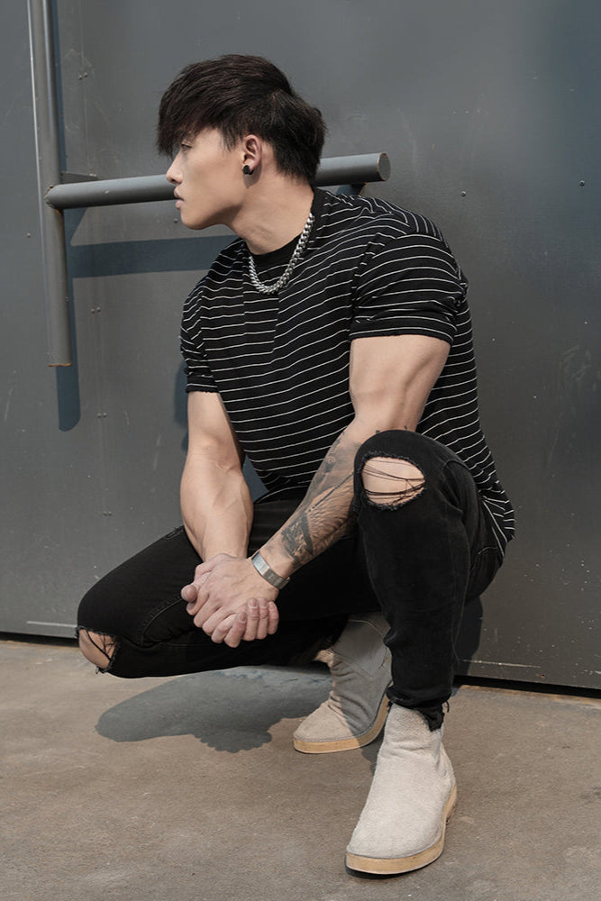 Ripped elastic skinny sports jeans #BF065