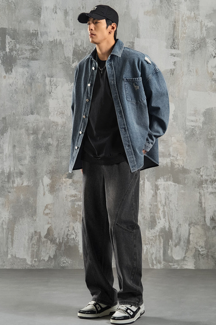 Distressed loose denim shirt #LM015