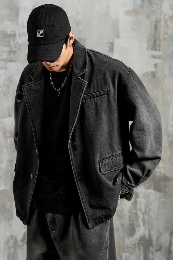 Suit collar vintage denim jacket #LM013