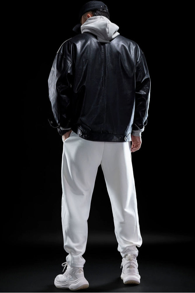 Contrast Biker fake Leather Jacket #MG008