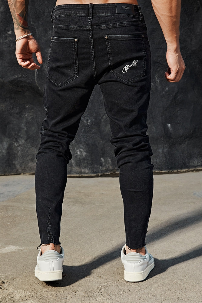 Distressed fitness black jeans #BF068