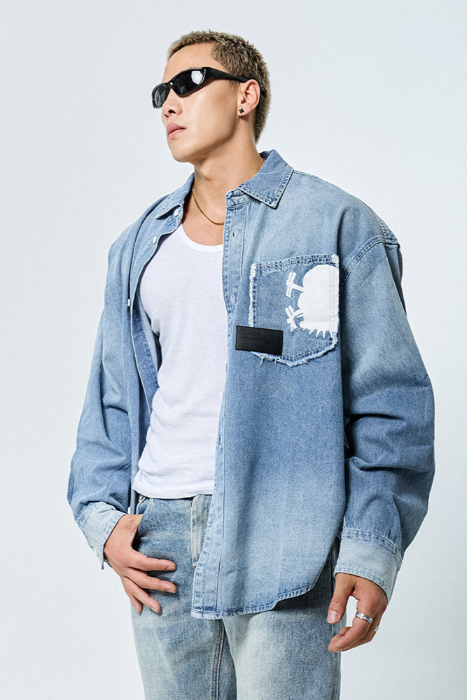 White Logo Loose Denim Shirt #MD050