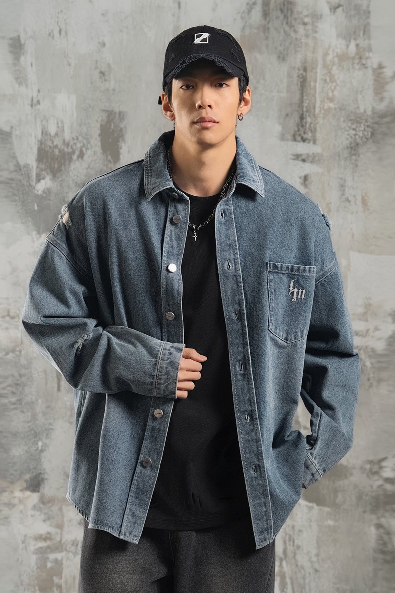 Distressed loose denim shirt #LM015
