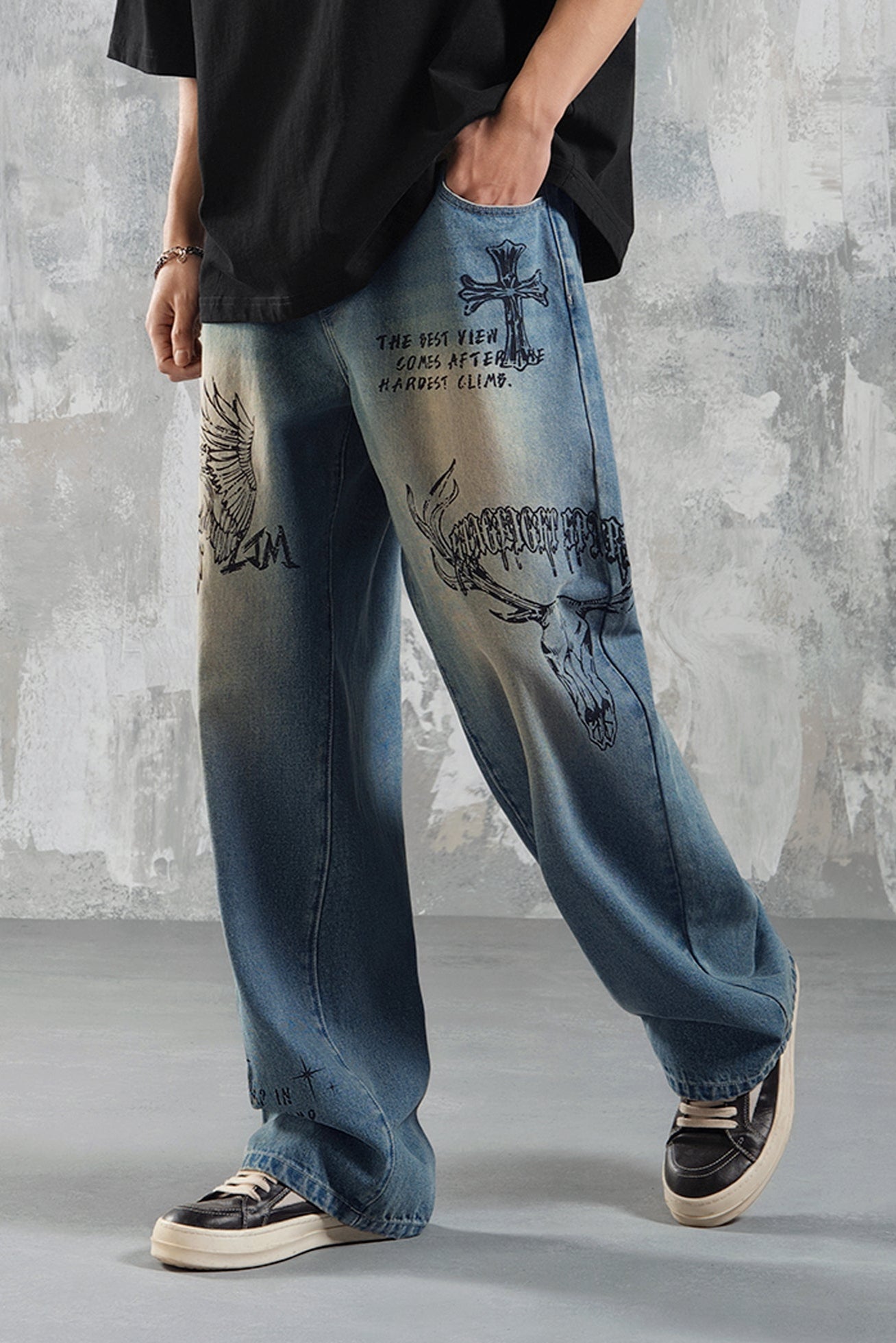 Original print washed jeans #LM022