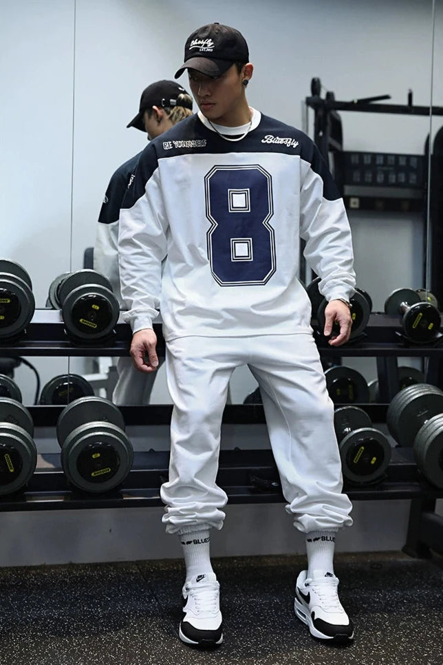 Contrast Loose Sports Long Sleeve Shirt #BF031