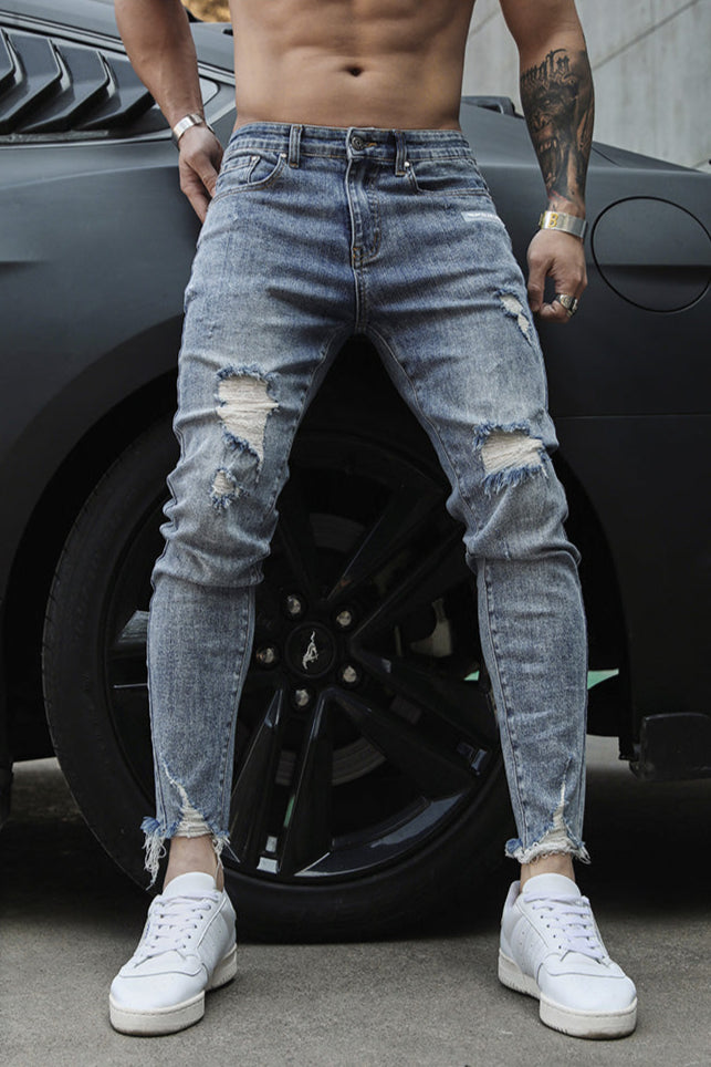 Distressed fitness elastic jeans #BF067