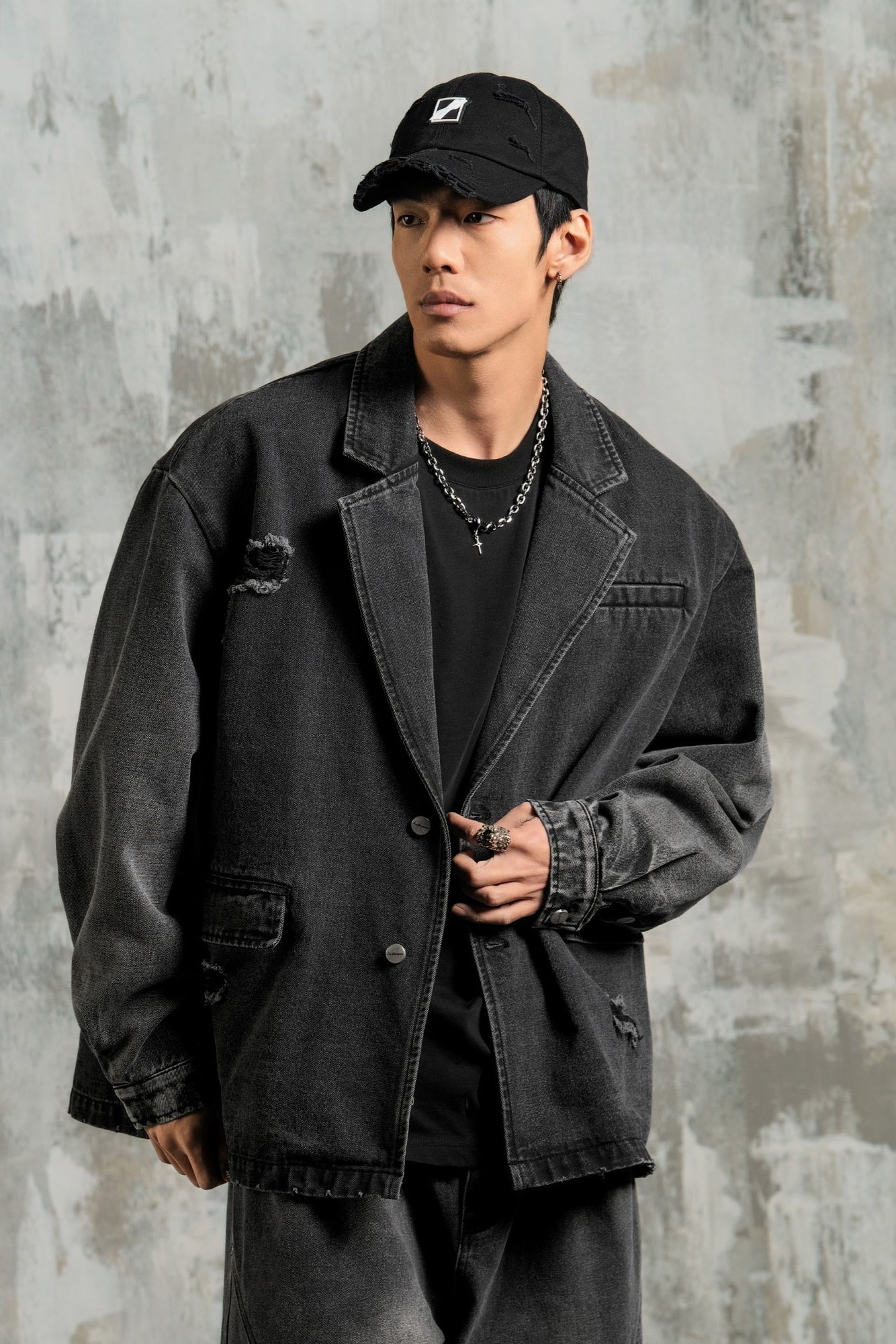 Suit collar vintage denim jacket #LM013
