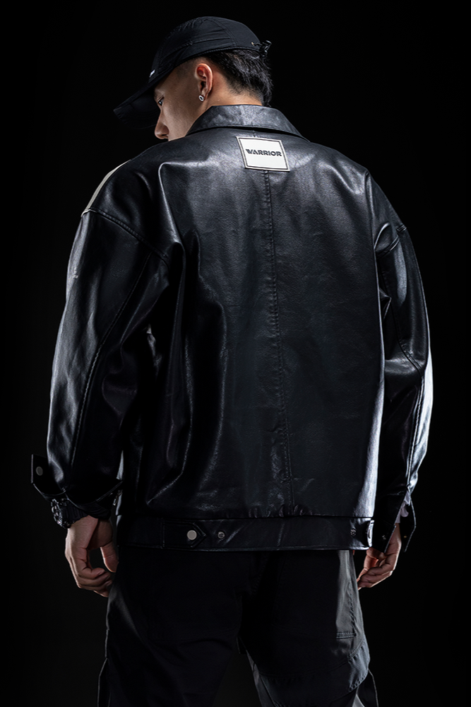 Contrast Biker fake Leather Jacket #MG008