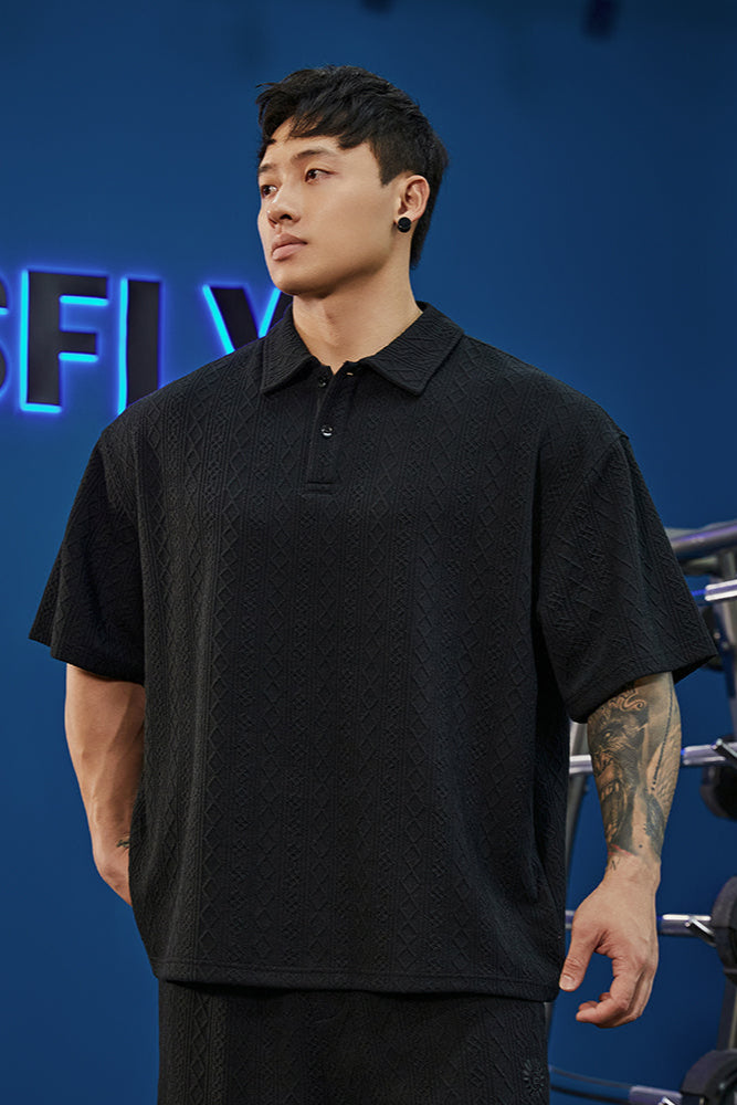 Oversize waffle polo shirt #BF056