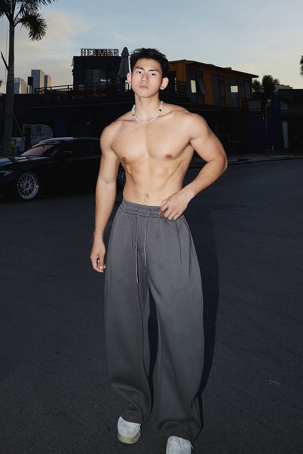 Cropped Double Zipper Hoodie And Wide-Leg Sweatpants #PM001