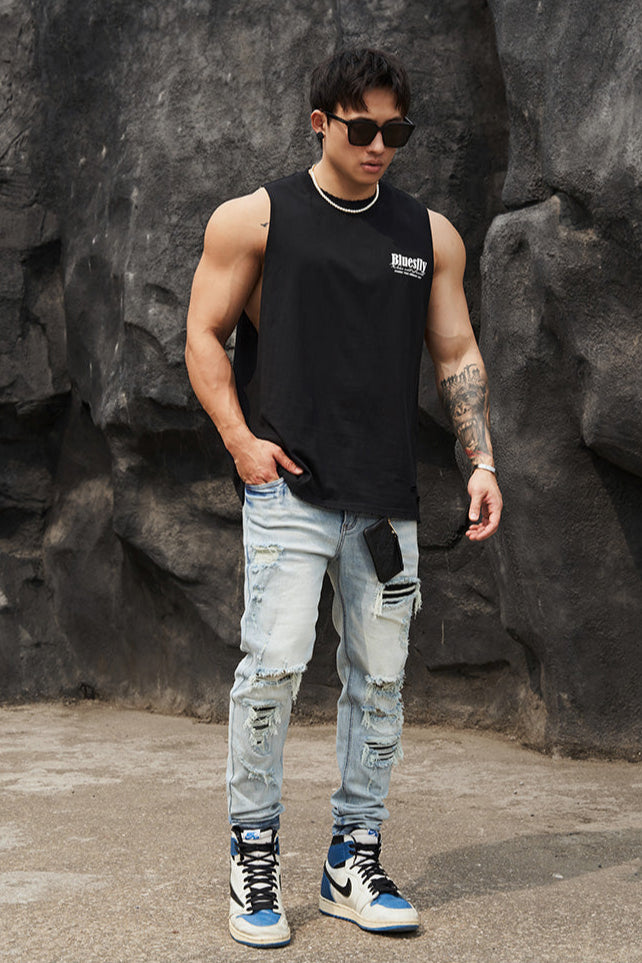 High Stretch Fitness Ripped Jeans #BF063