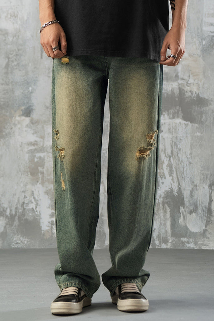 Yellow mud dyed straight jeans #LM020