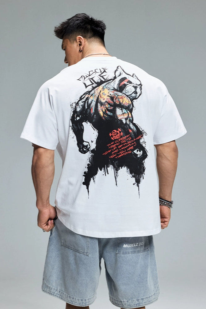 Bulldog Painted Half Sleeve T-Shirt #MD078