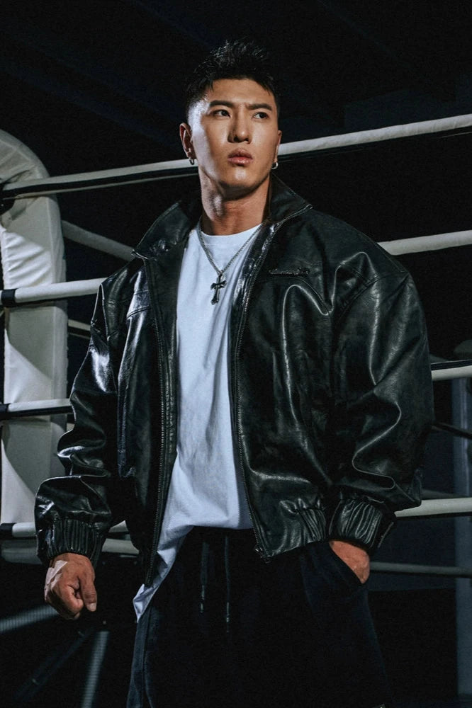 Cropped Biker fake Leather Jacket #MD021