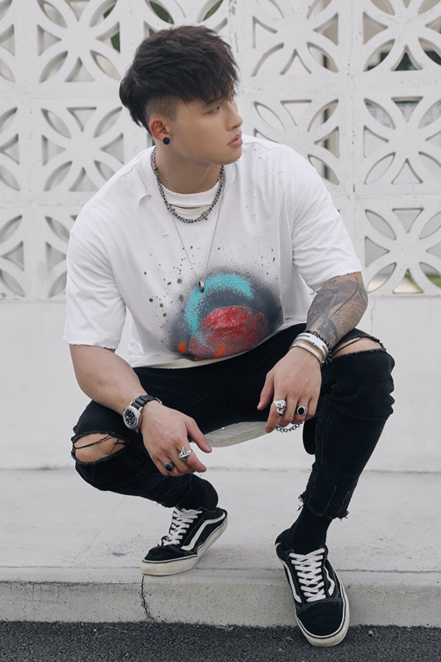 Ripped elastic skinny sports jeans #BF065