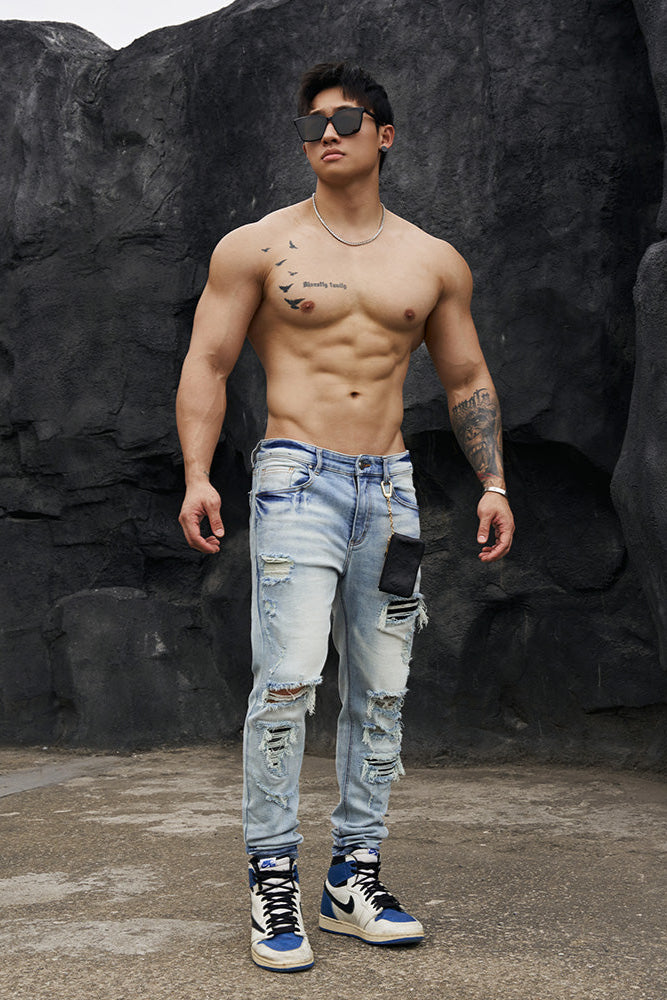 High Stretch Fitness Ripped Jeans #BF063