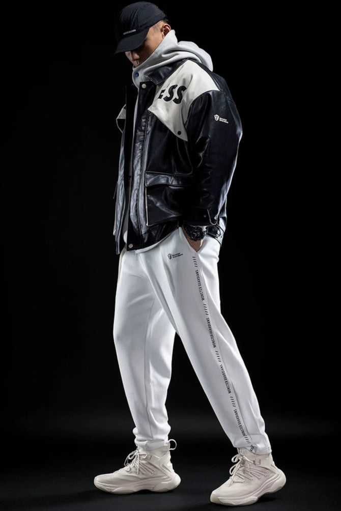 Contrast Biker fake Leather Jacket #MG008