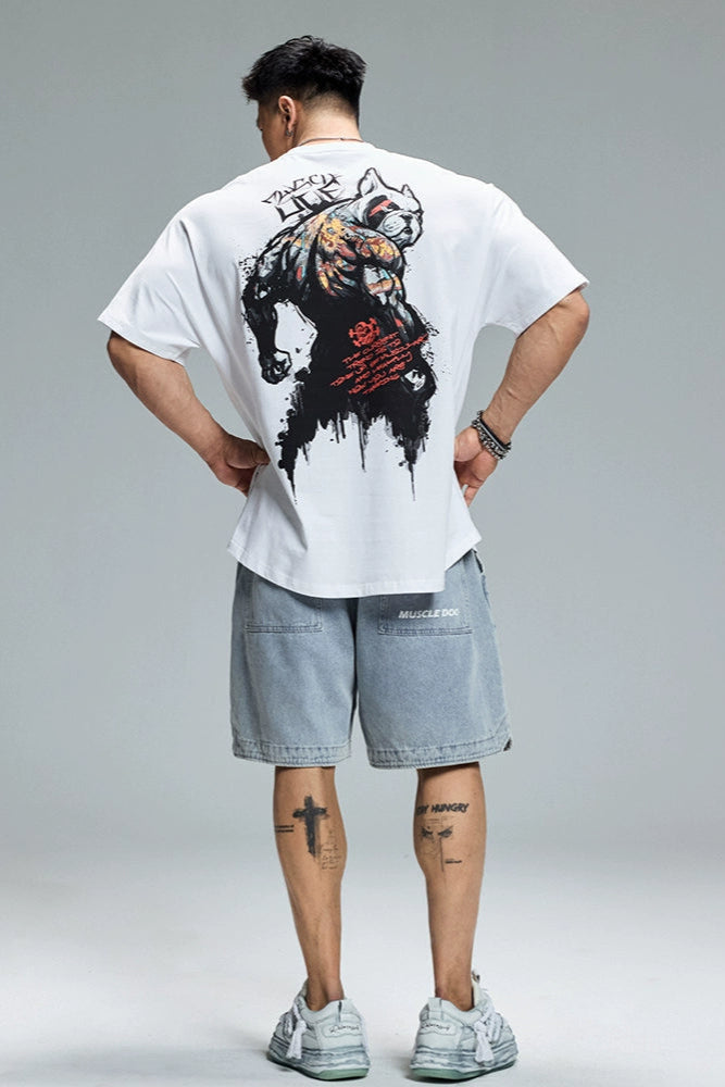 Bulldog Painted Half Sleeve T-Shirt #MD078