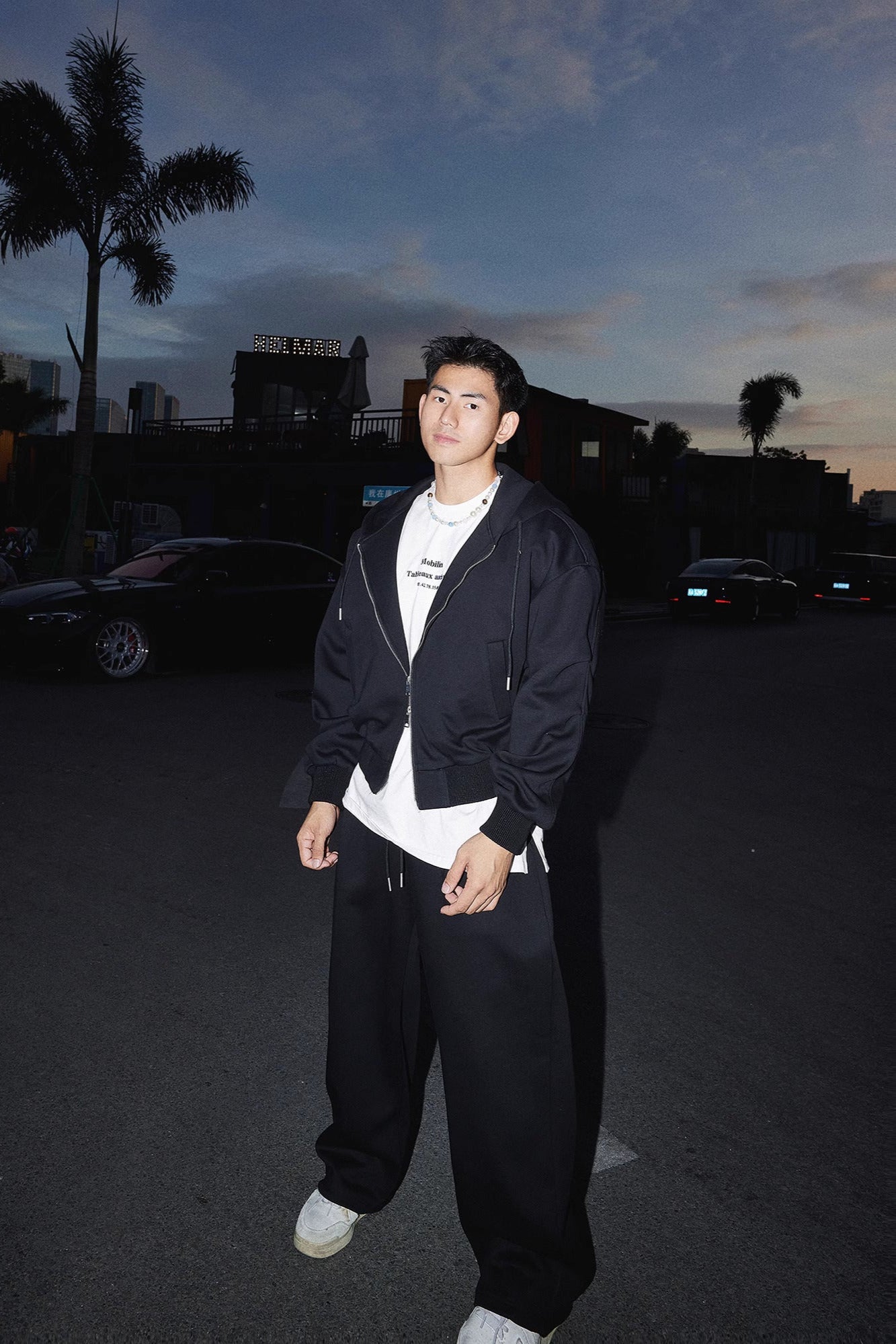 Cropped Double Zipper Hoodie And Wide-Leg Sweatpants #PM001