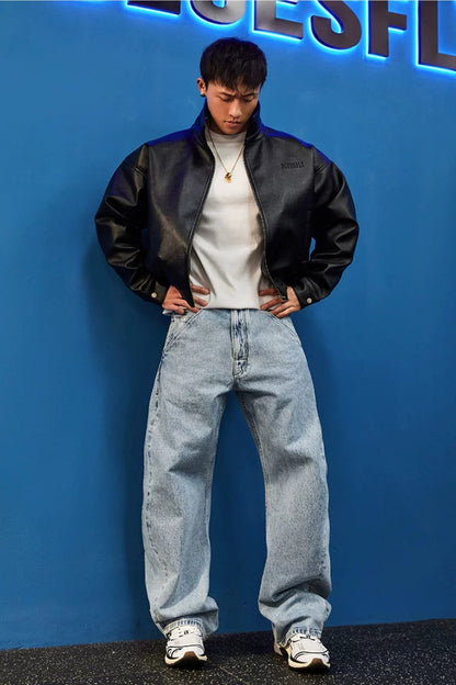 High Collar Faux Leather Blouson  #BF168