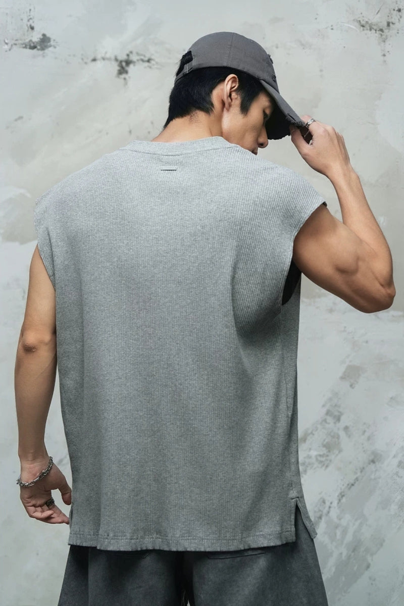 Waffle Knit V-Neck Sleeveless  #LM040