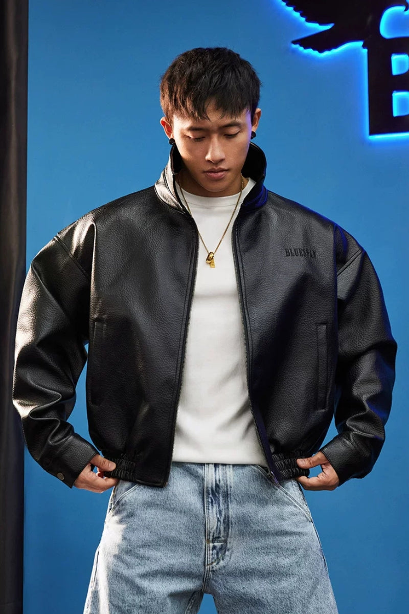 High Collar Faux Leather Blouson  #BF168