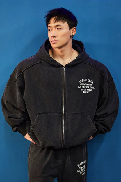 Oversized Washed Zip Hoodie  #BF169