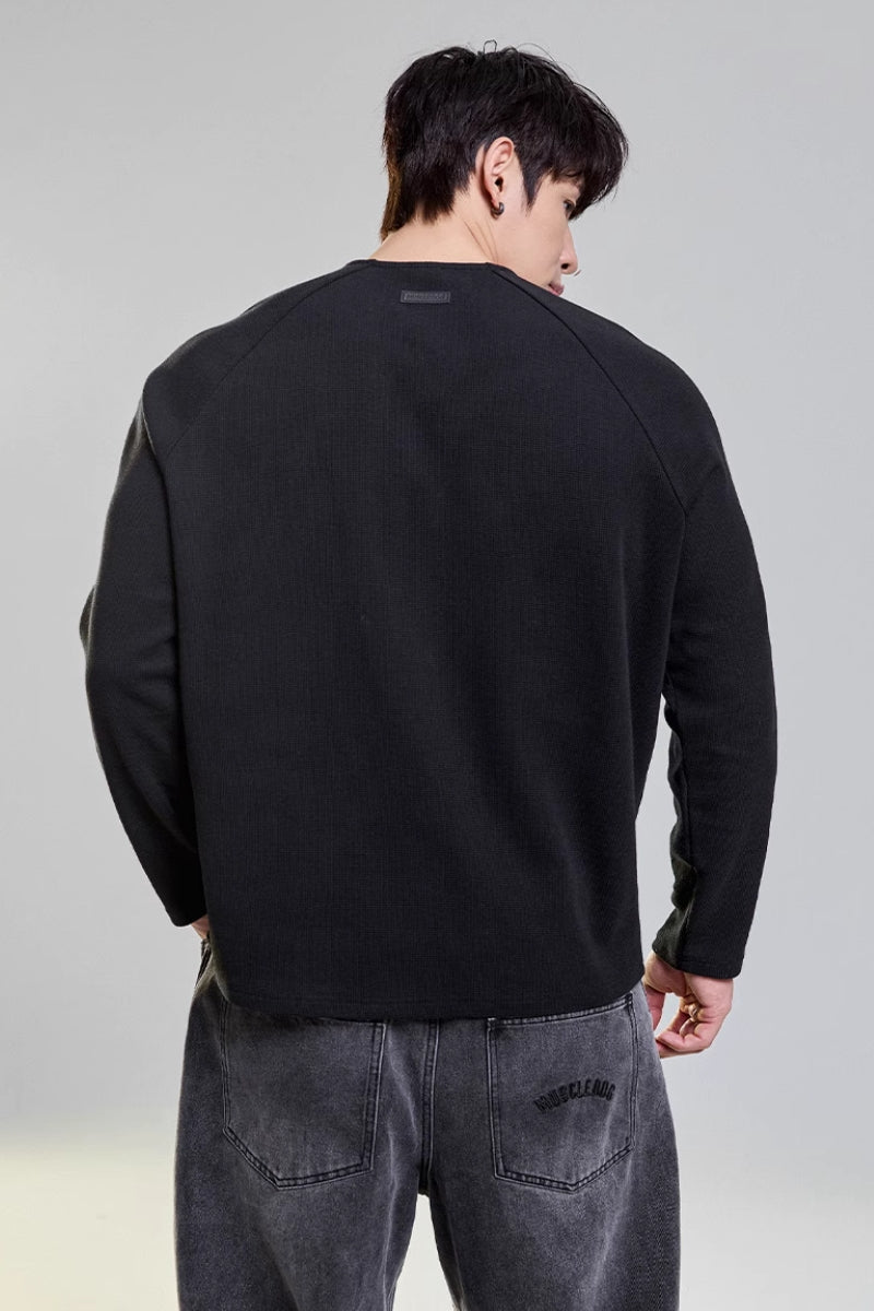 Grain Texture Half-Zip Top  #MD109