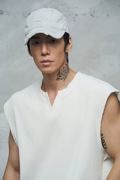 Waffle Knit V-Neck Sleeveless  #LM040