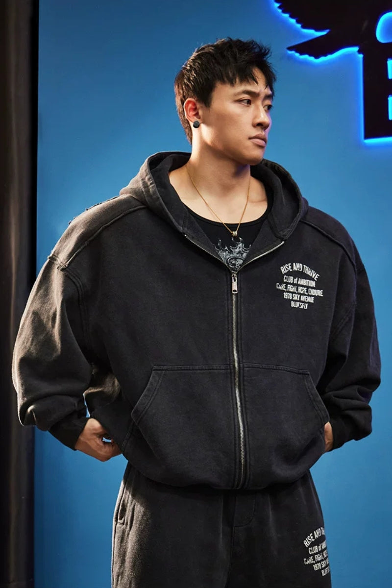 Oversized Washed Zip Hoodie  #BF169