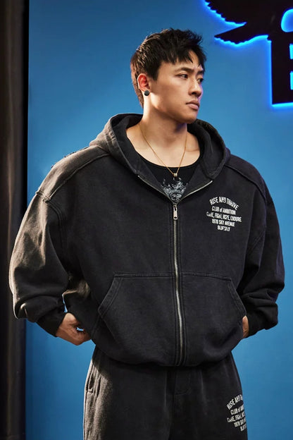 Oversized Washed Zip Hoodie  #BF169
