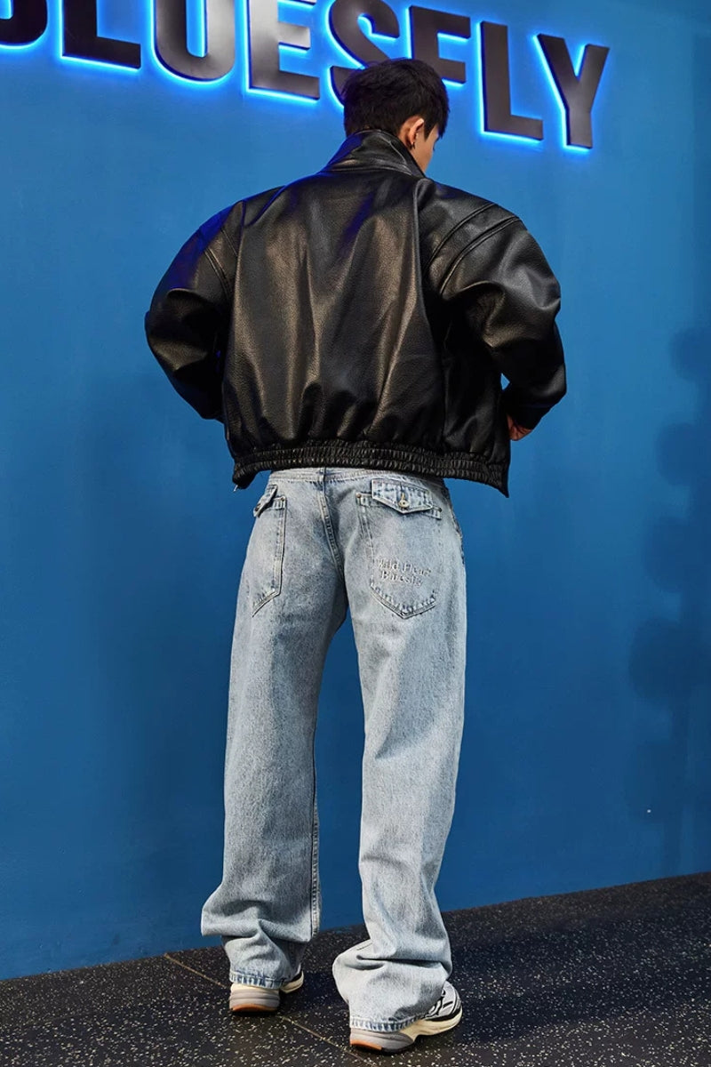 High Collar Faux Leather Blouson  #BF168